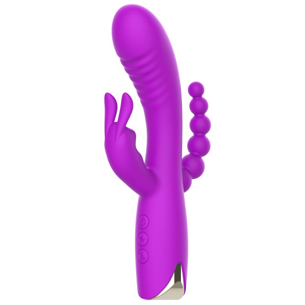 Vibromasseur triple stimulation très puissant violet USB 